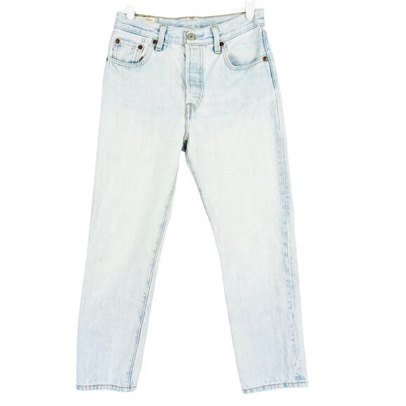 Levis 501 Women's High-Rise Tapered Button Fly Blue Denim Jeans Sz 26x25 Cotton - Picture 1 of 12